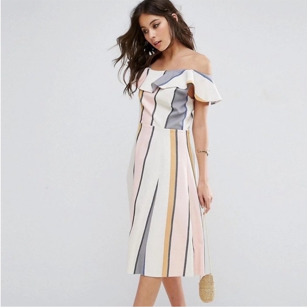 ASOS Off-Shoulder Striped Midi Dress